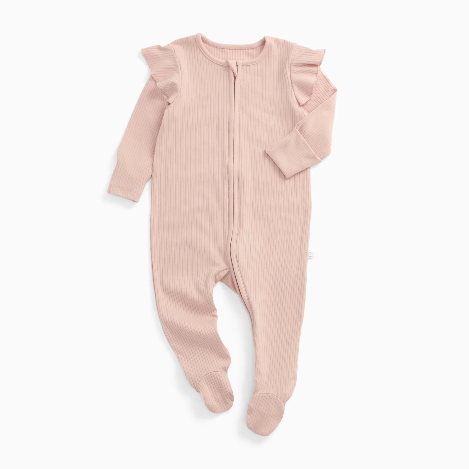 Ribbed Frilled Clever Zip Sleepsuit - Blush - Image 2