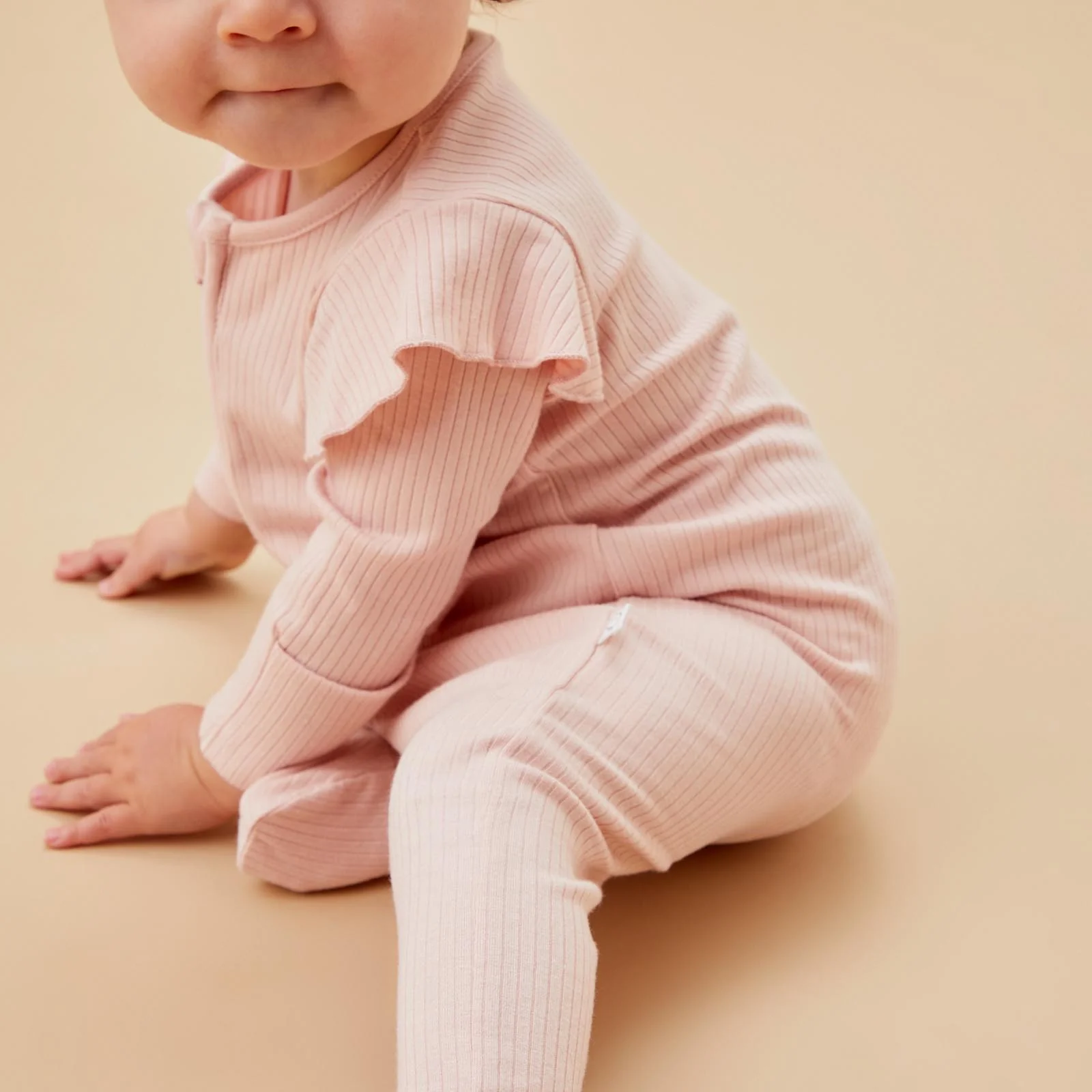 Ribbed Frilled Clever Zip Sleepsuit - Blush - Image 3