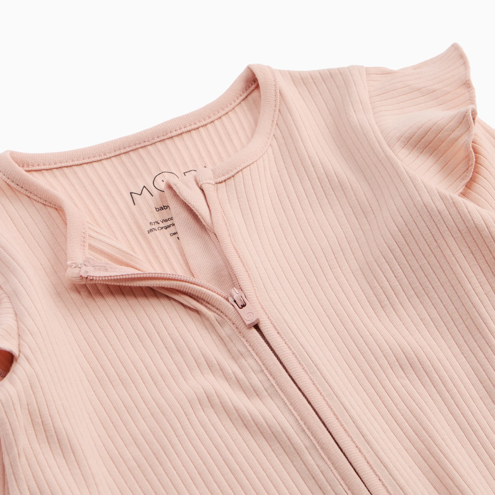 Ribbed Frilled Clever Zip Sleepsuit - Blush - Image 4