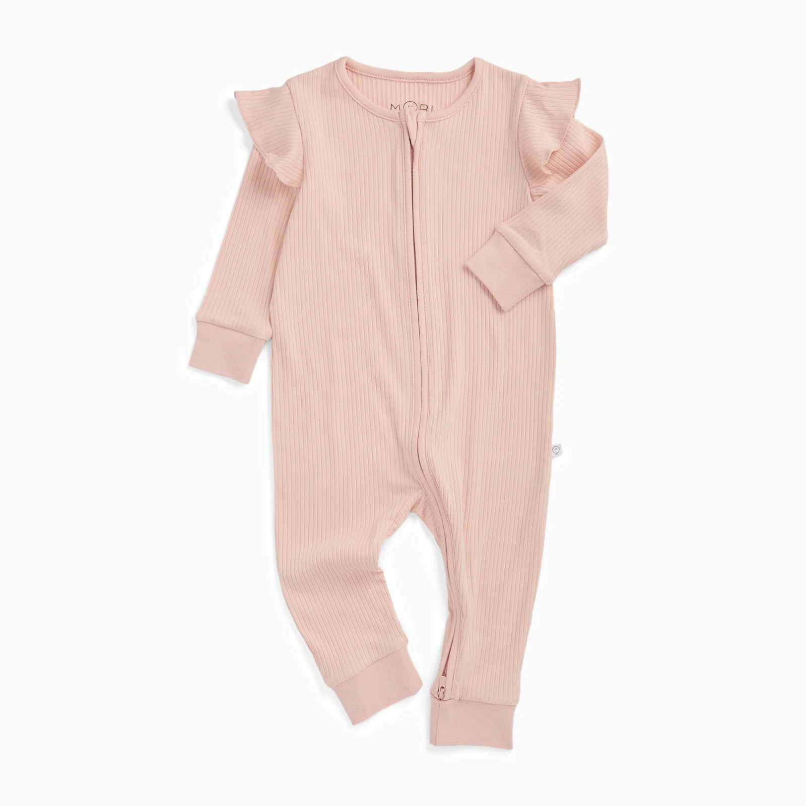 Ribbed Frilled Clever Zip Sleepsuit - Blush - Image 5