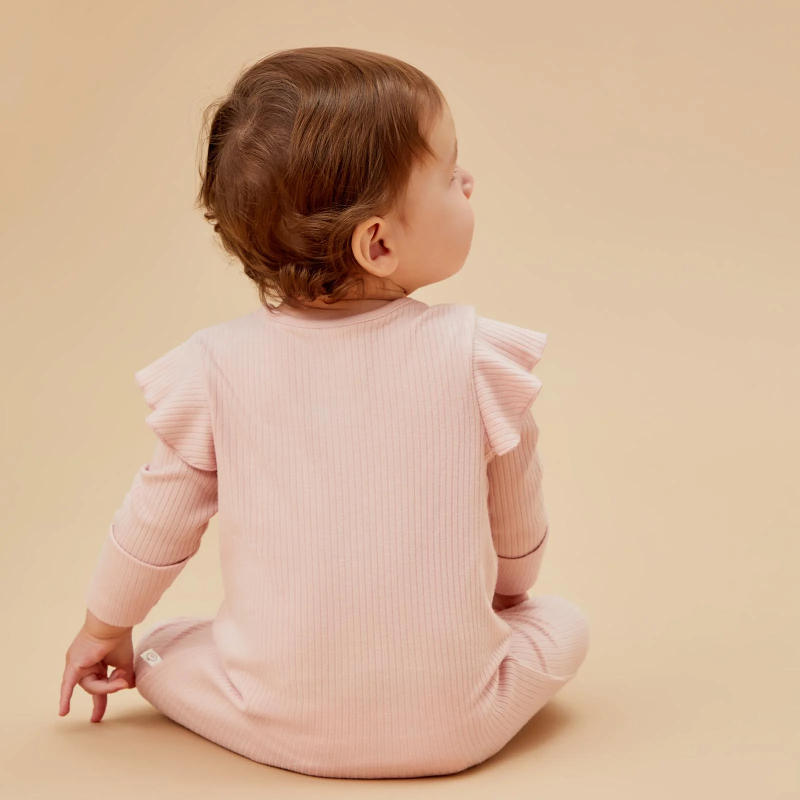 Ribbed Frilled Clever Zip Sleepsuit - Blush - Image 6