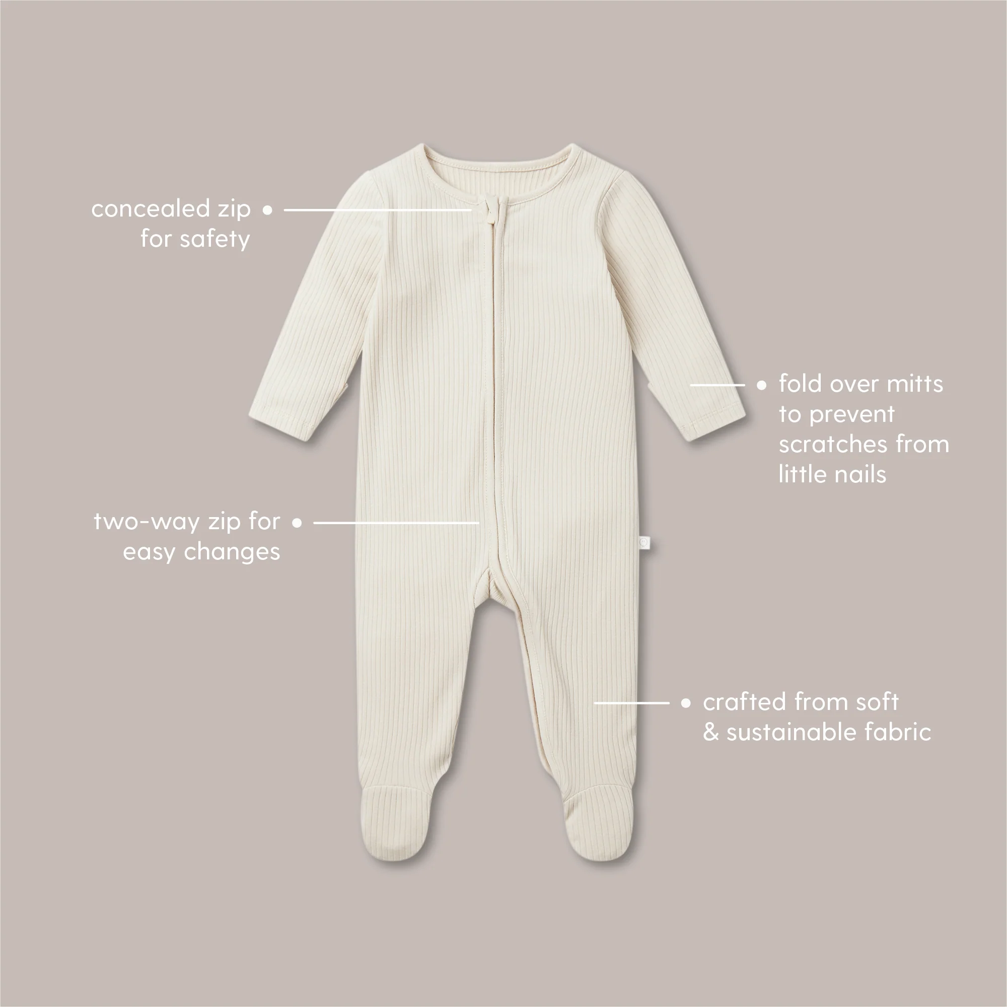 Ribbed Frilled Clever Zip Sleepsuit - Blush - Image 7