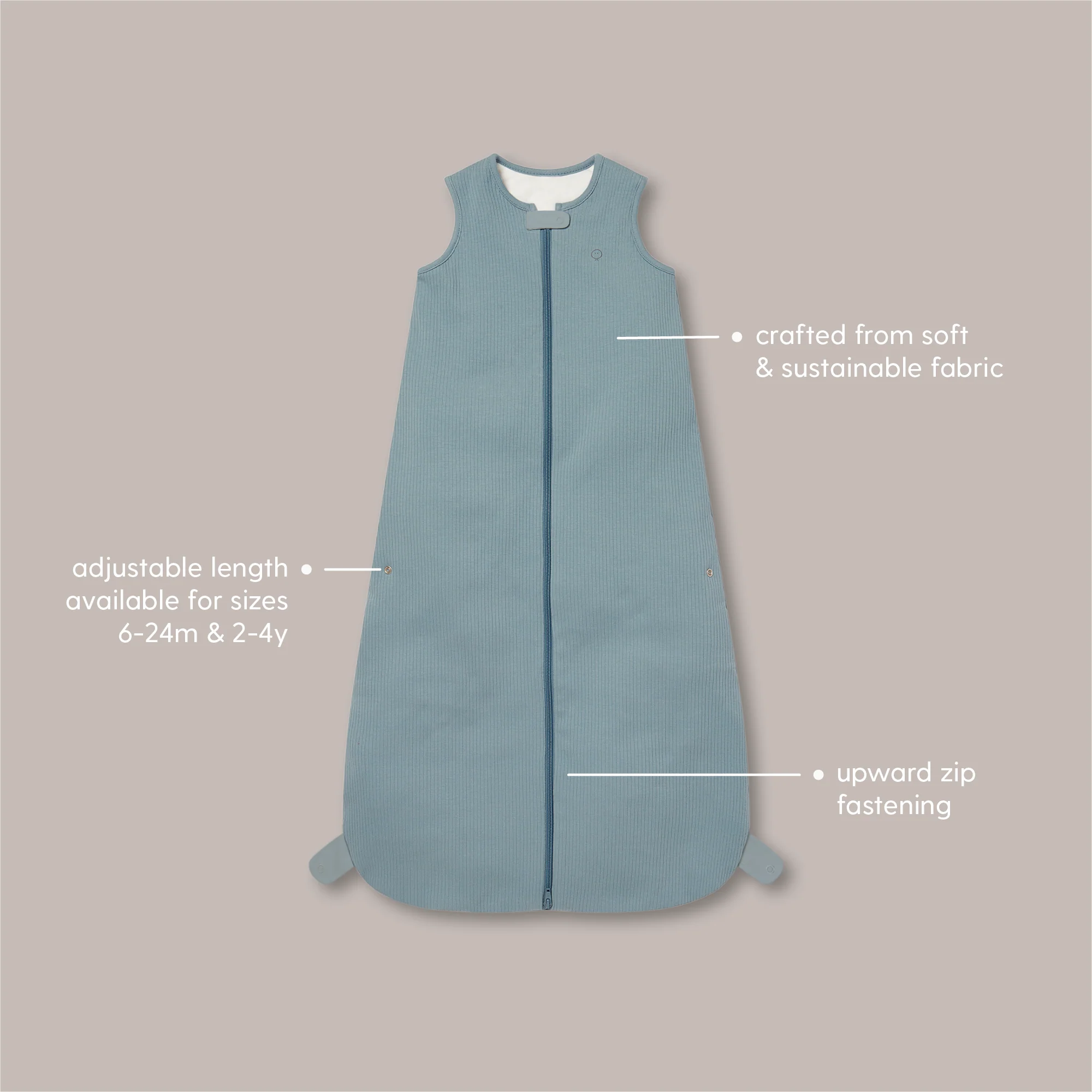 Ribbed Front Opening Sleeping Bag 1.5 TOG - Ribbed Blush - Image 5