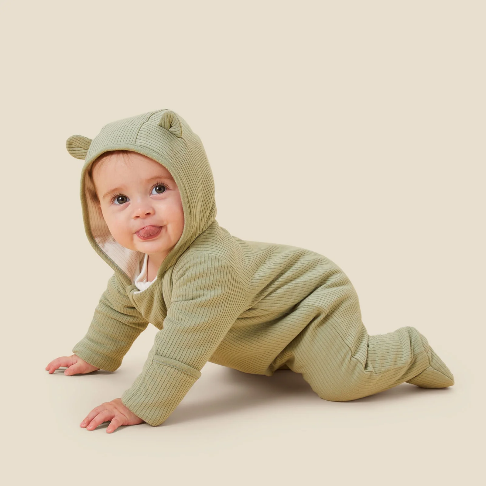 Ribbed Pramsuit - Sage & Ecru