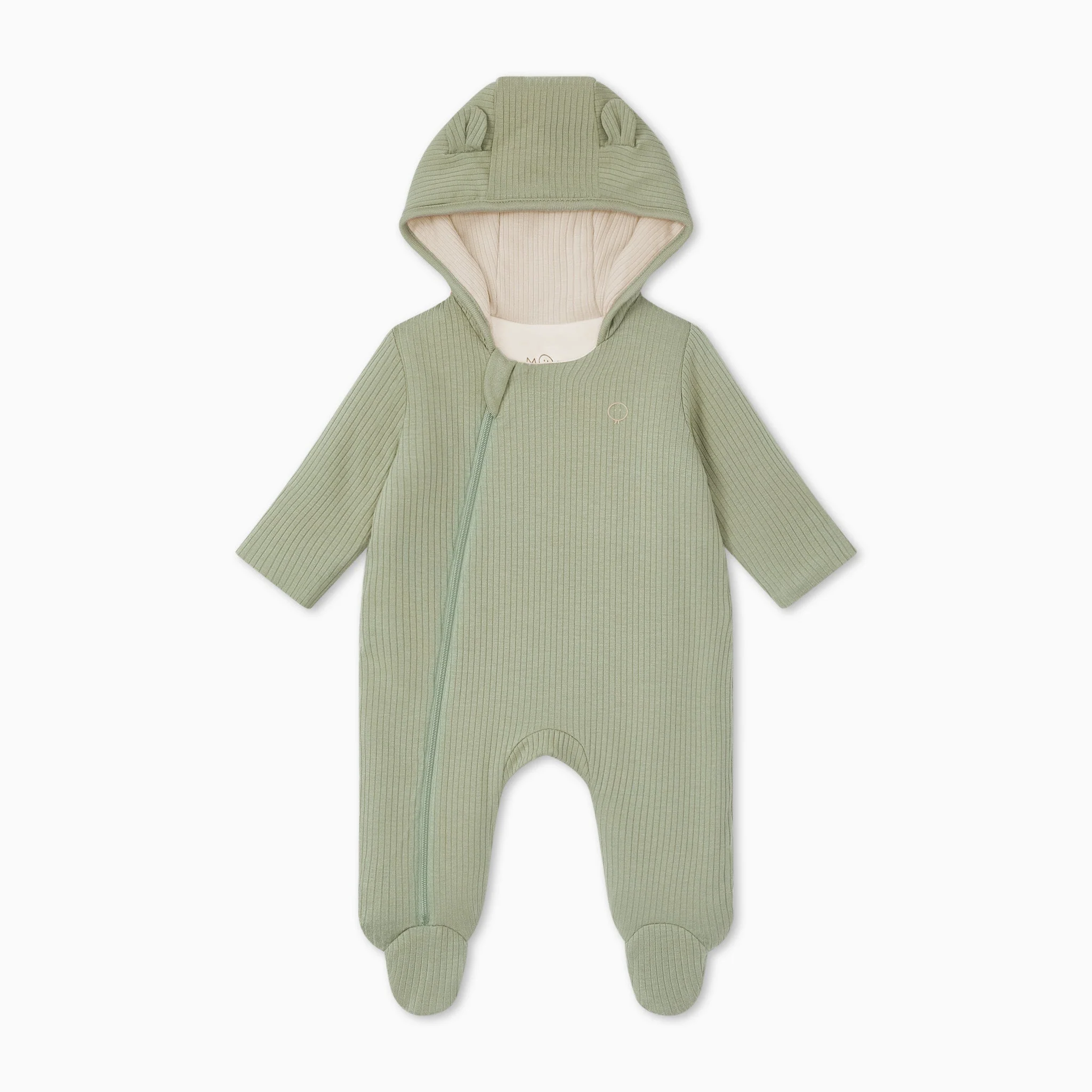 Ribbed Pramsuit - Sage & Ecru - Image 2