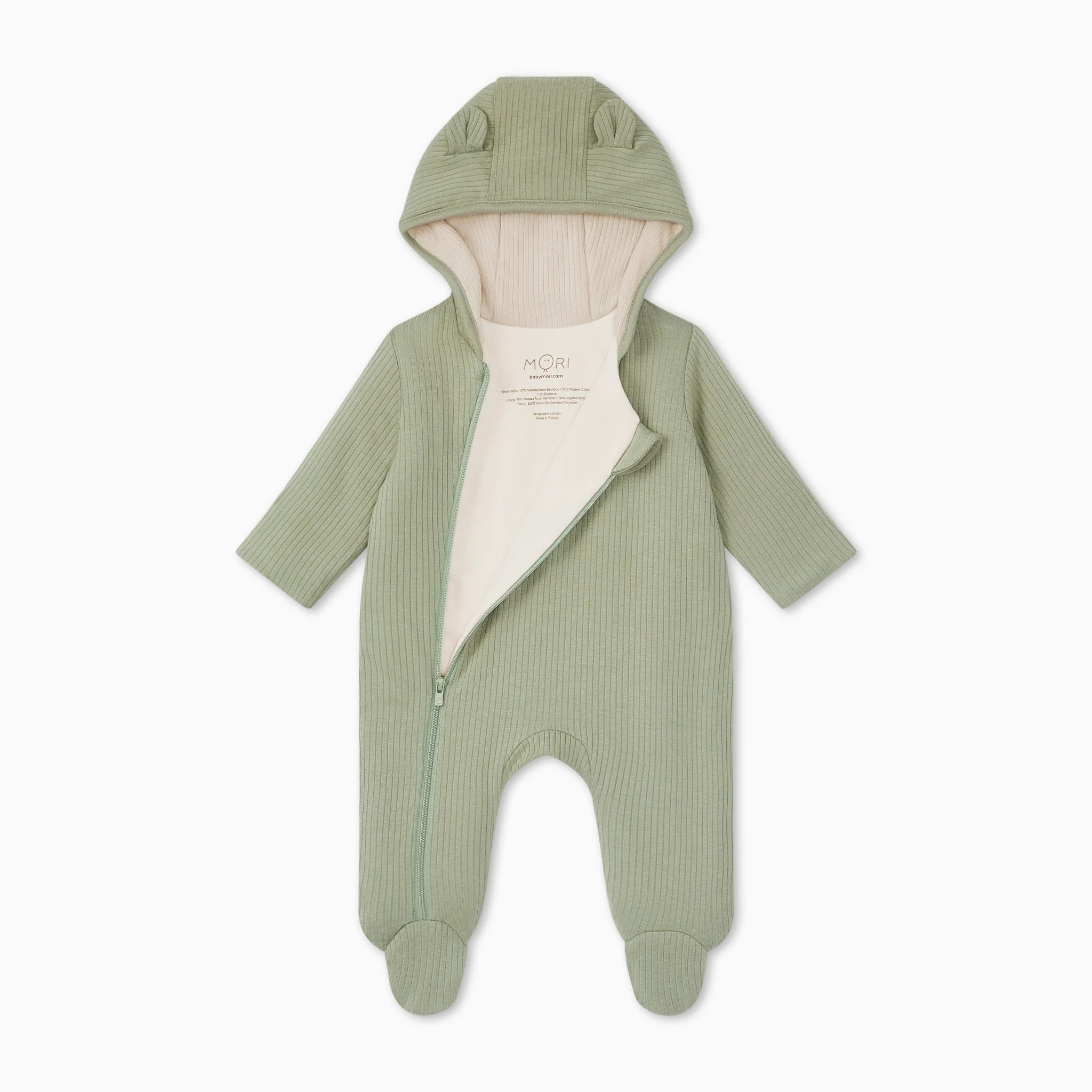 Ribbed Pramsuit - Sage & Ecru - Image 3