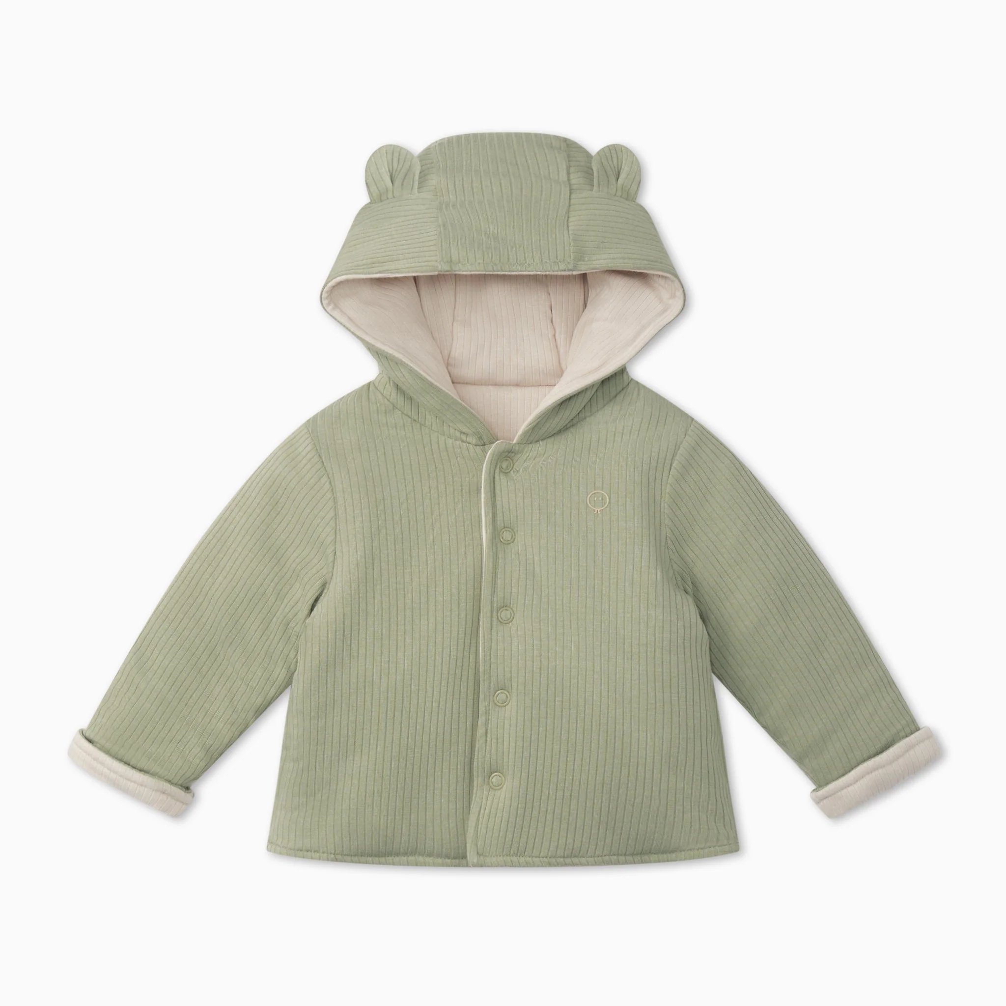 Ribbed Reversible Jacket - Sage & Ecru - Image 2