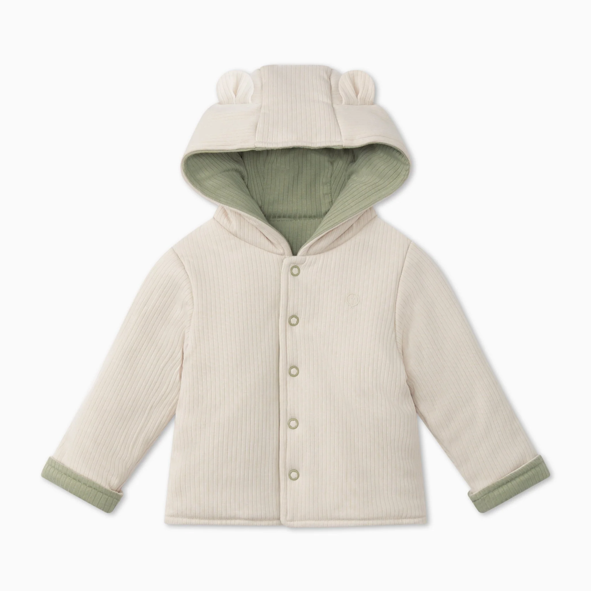 Ribbed Reversible Jacket - Sage & Ecru - Image 3