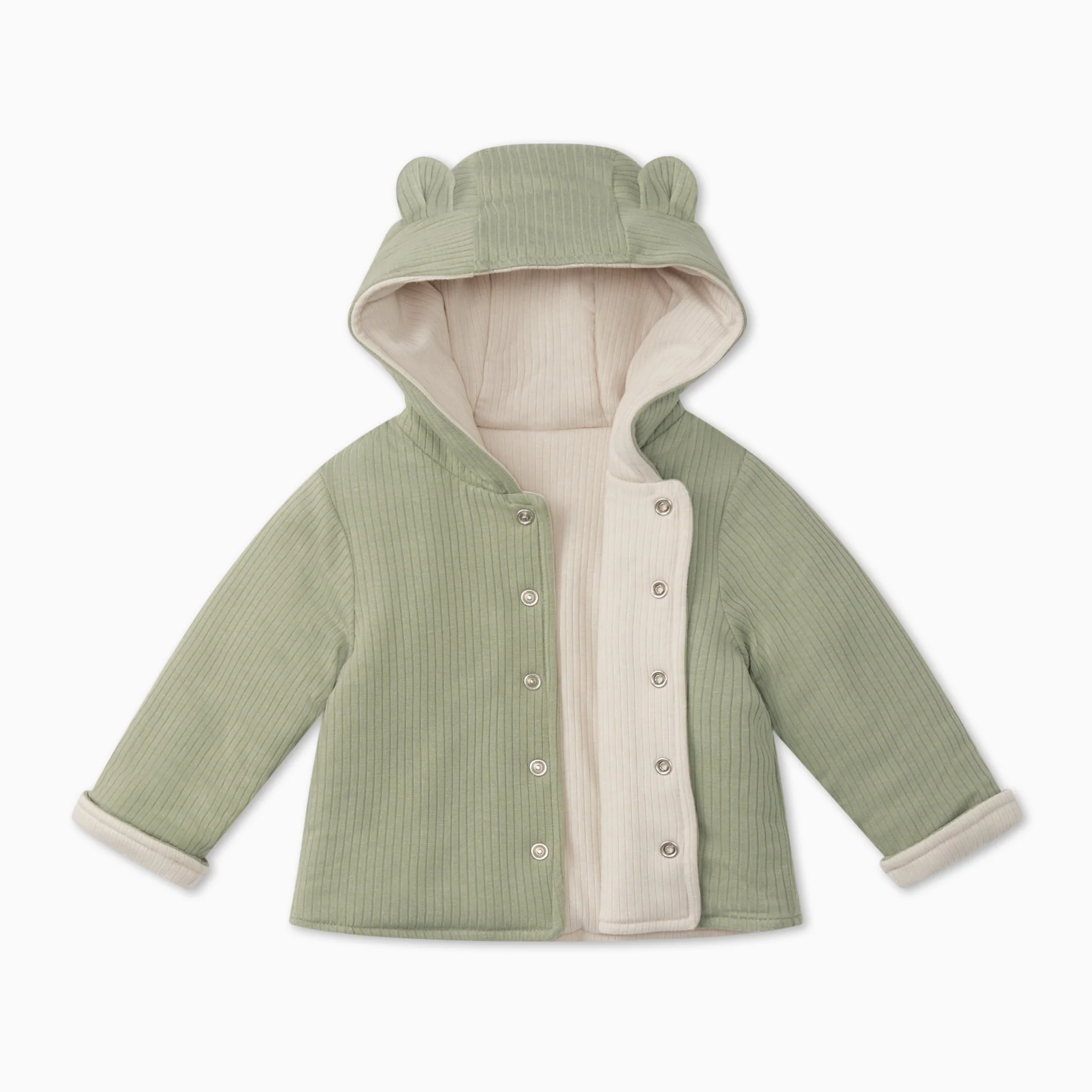 Ribbed Reversible Jacket - Sage & Ecru - Image 4