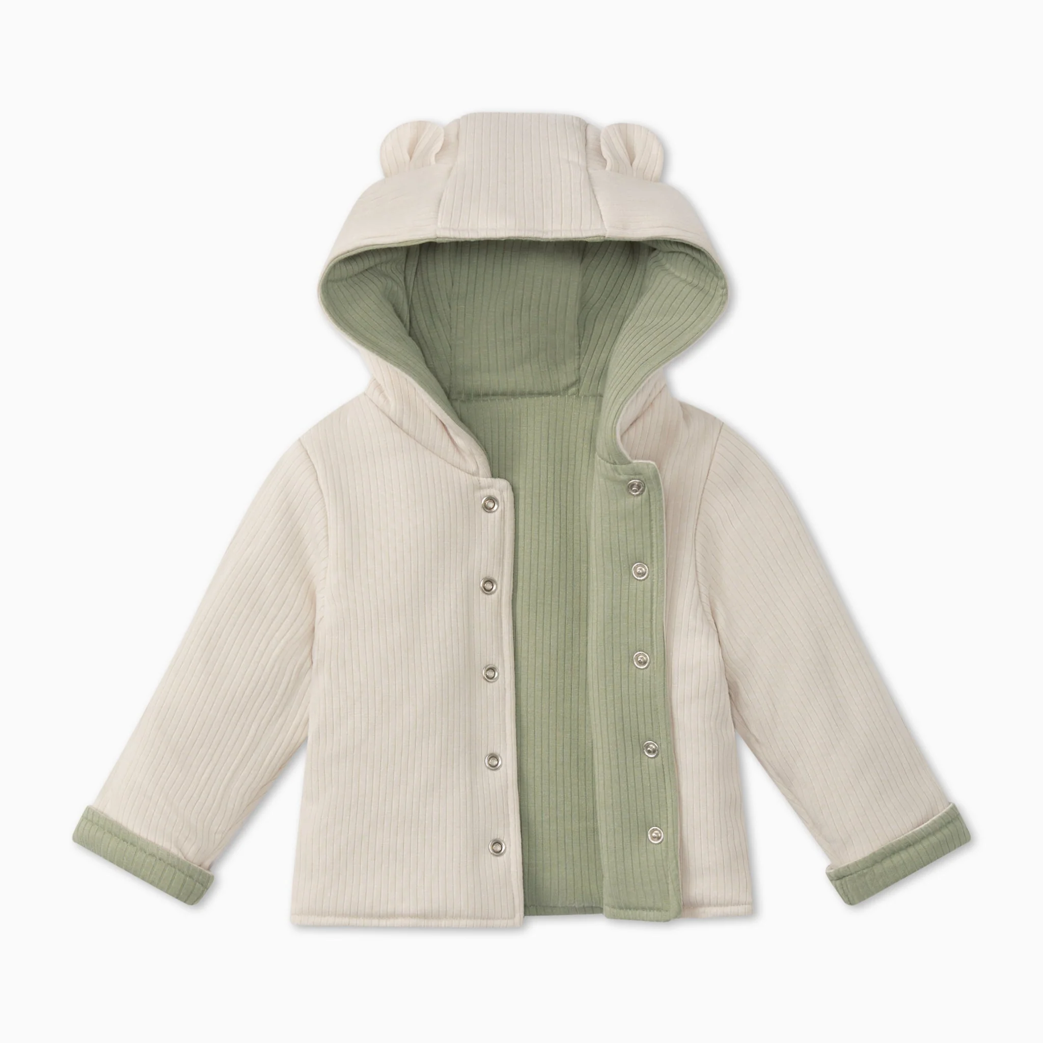 Ribbed Reversible Jacket - Sage & Ecru - Image 5