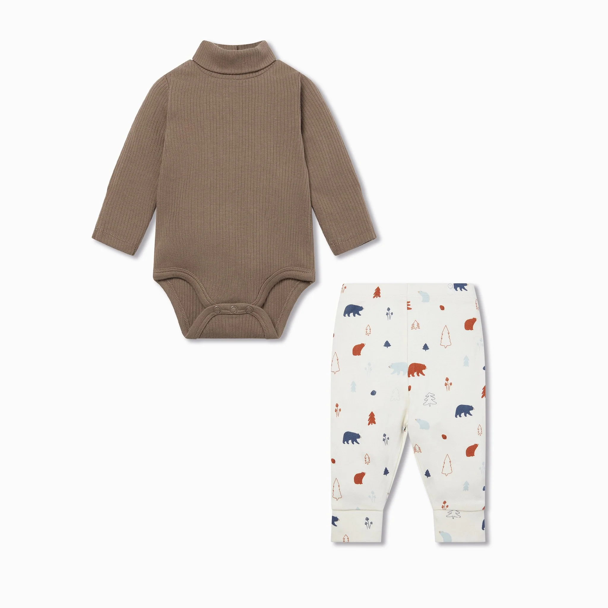 Ribbed Roll Neck Bodysuit & Forest Bear Leggings Outfit