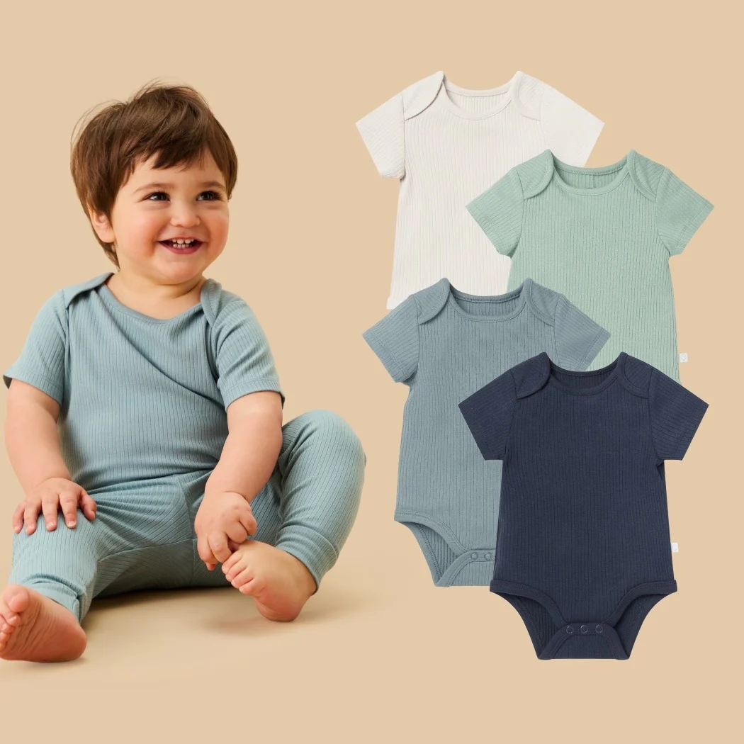 Ribbed Short Sleeve Bodysuit 4 Pack