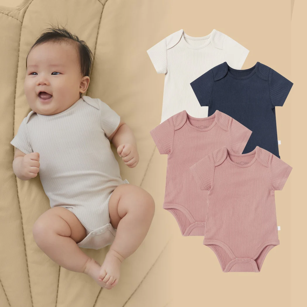 Ribbed Short Sleeve Bodysuit 4 Pack - Image 3