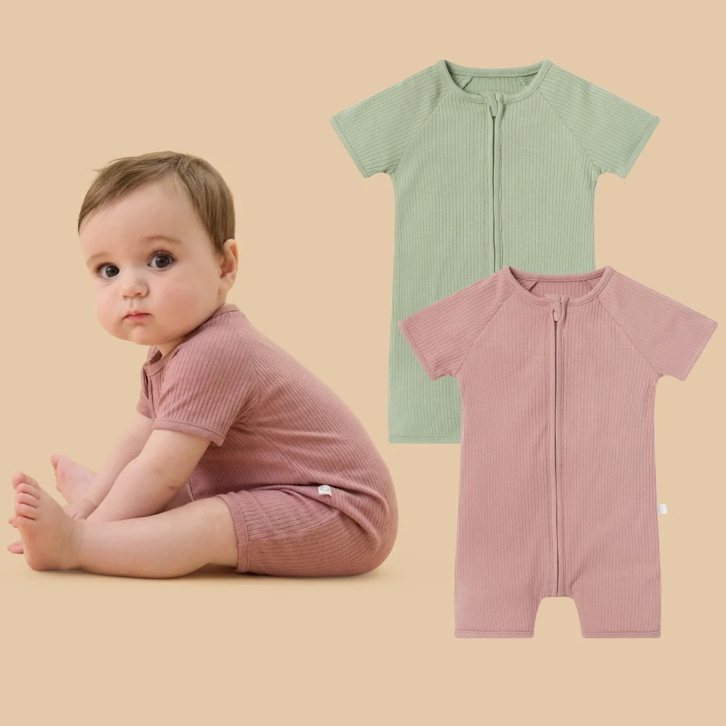 Ribbed Zip Summer Sleepsuit 2 Pack