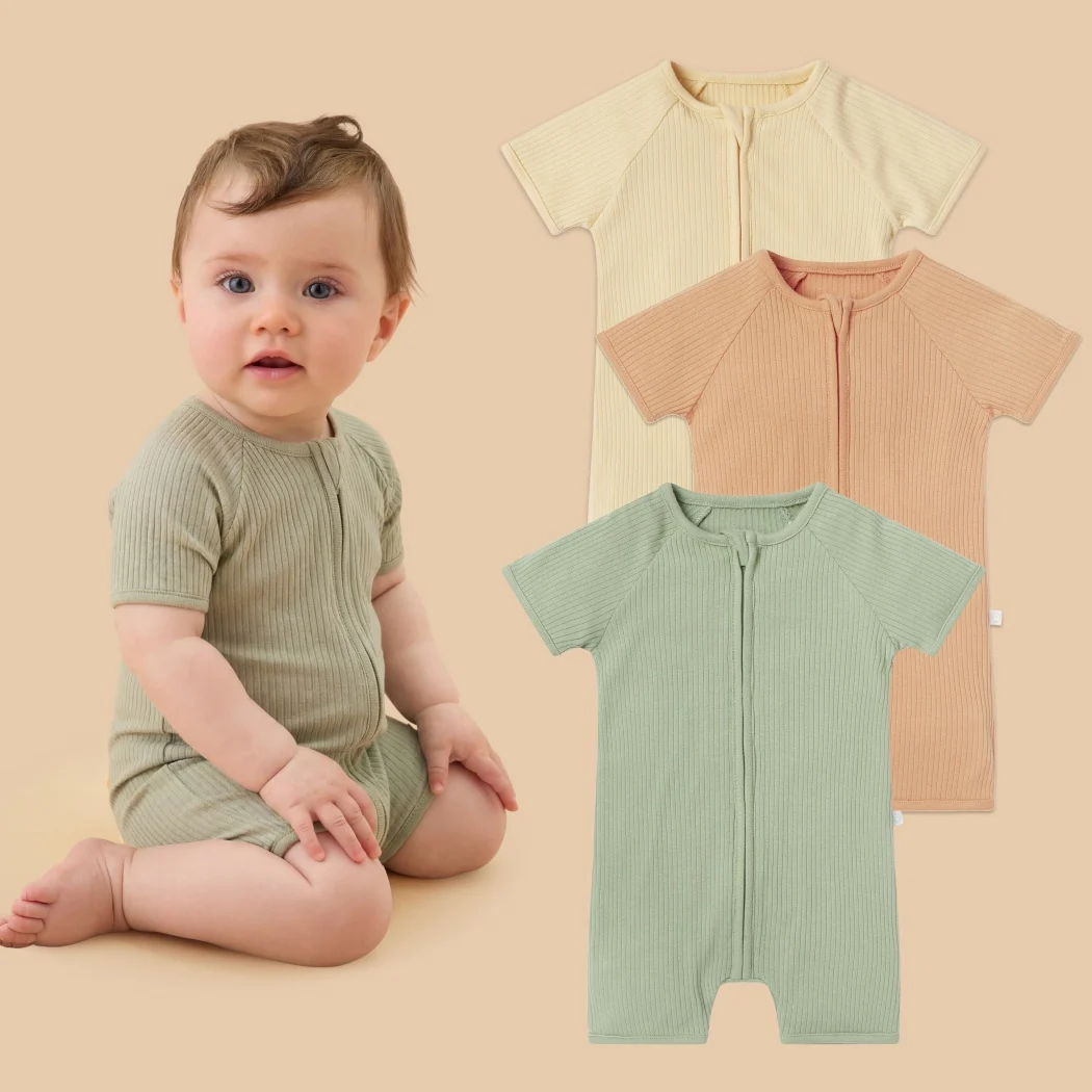 Ribbed Zip Summer Sleepsuit 3 Pack