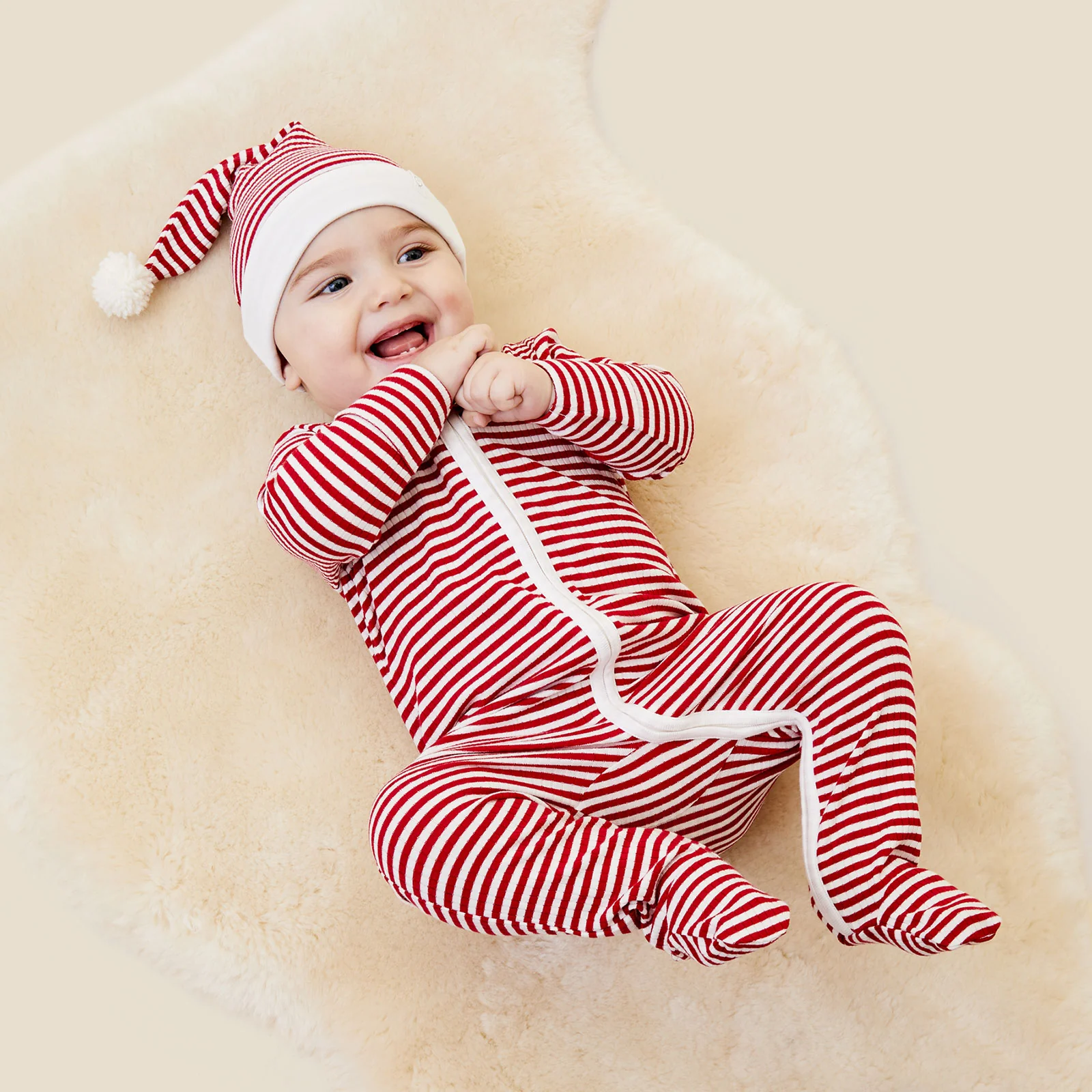 Ruby Stripe Ribbed Clever Zip Sleepsuit - Image 3