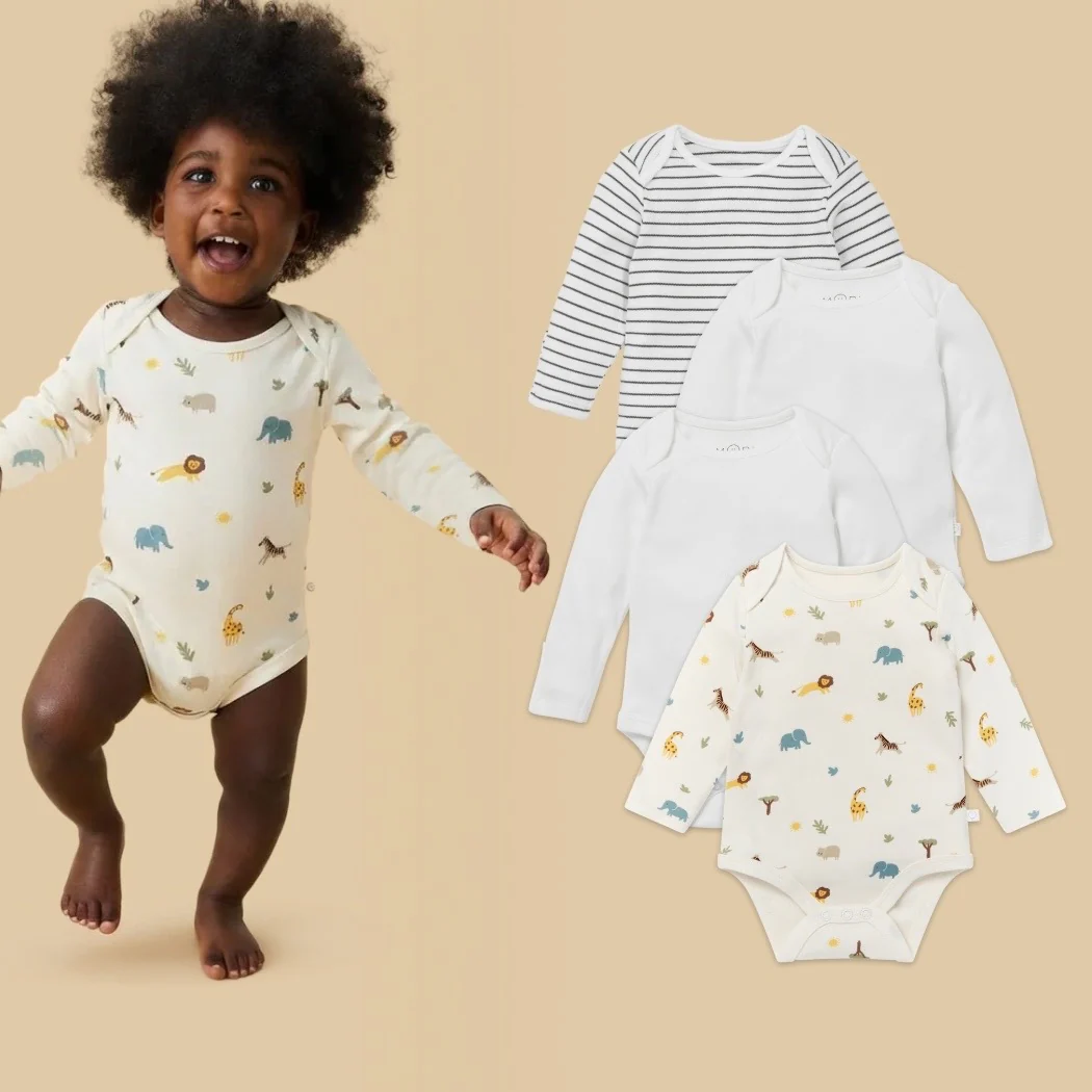Safari Long Sleeve Bodysuit 4 Pack