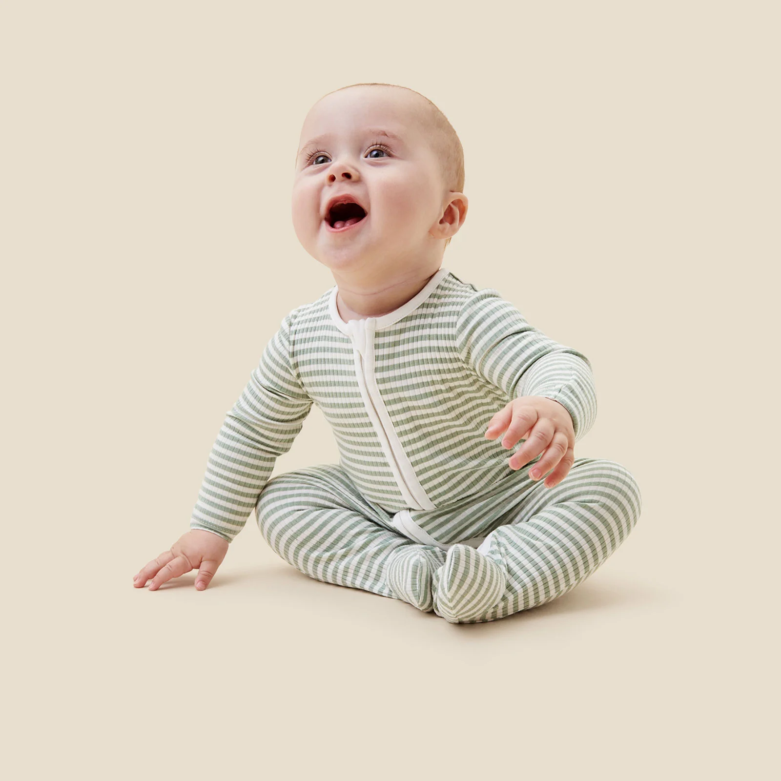 Sage Stripe Ribbed Clever Zip Sleepsuit - Image 10