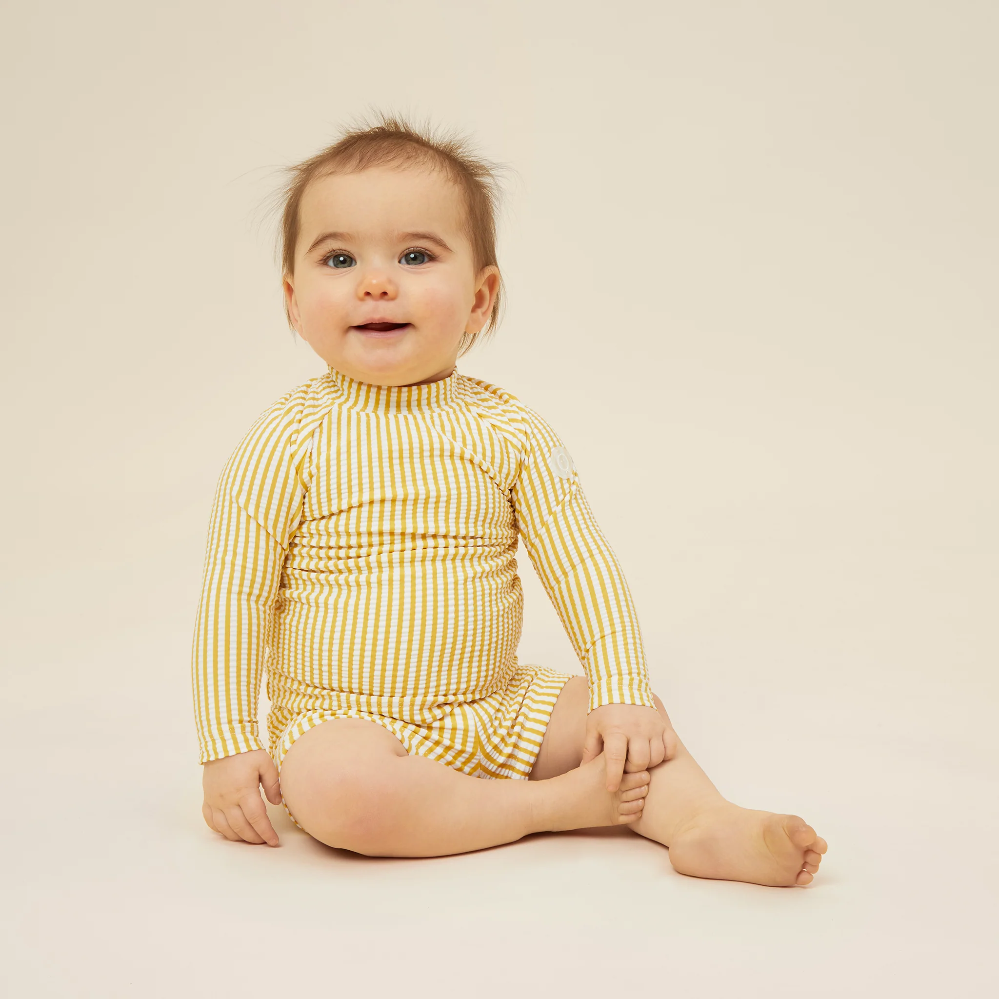 Seersucker Mustard Stripe Rash Vest & Shorts Set