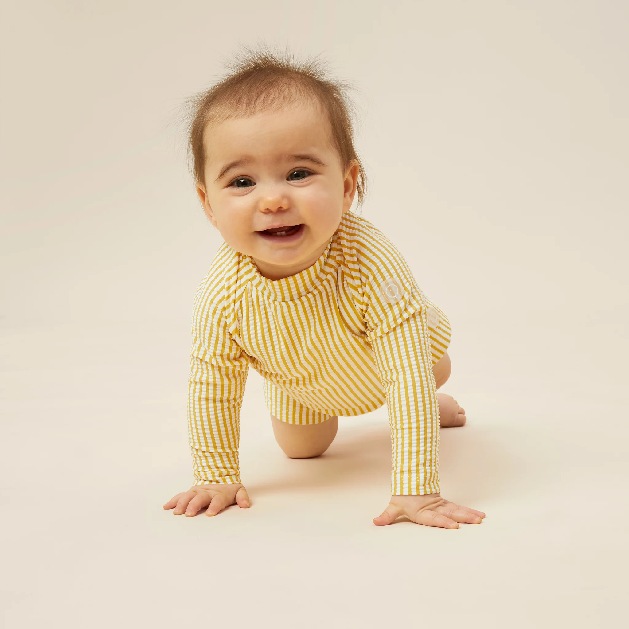 Seersucker Mustard Stripe Rash Vest & Shorts Set - Image 6