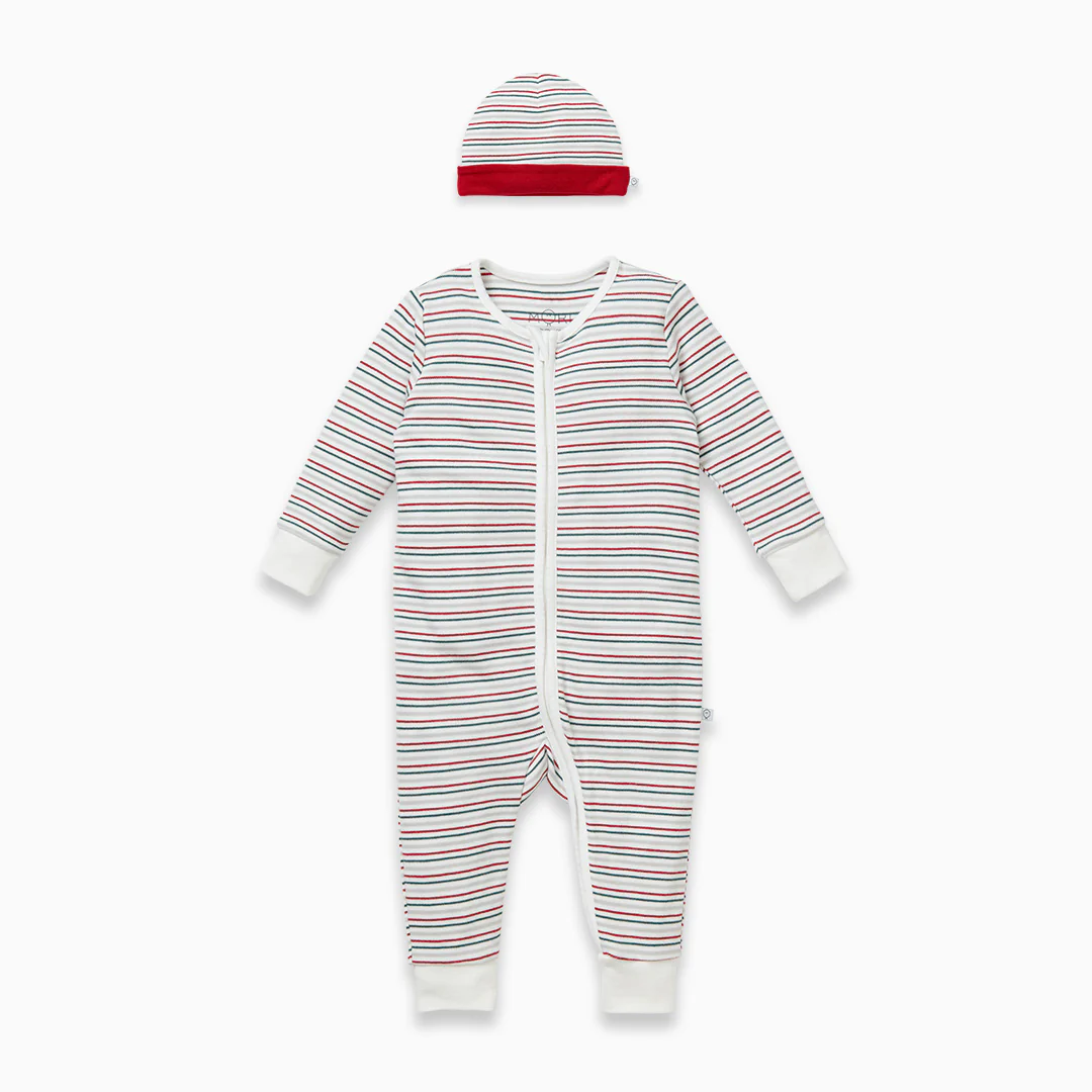 Sleepy Stripe Hat & Zip-Up Sleepsuit - Image 2