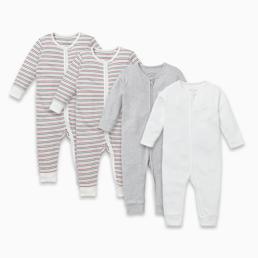 Sleepy Stripe Zip-Up Sleepsuit 4 Pack - Image 2