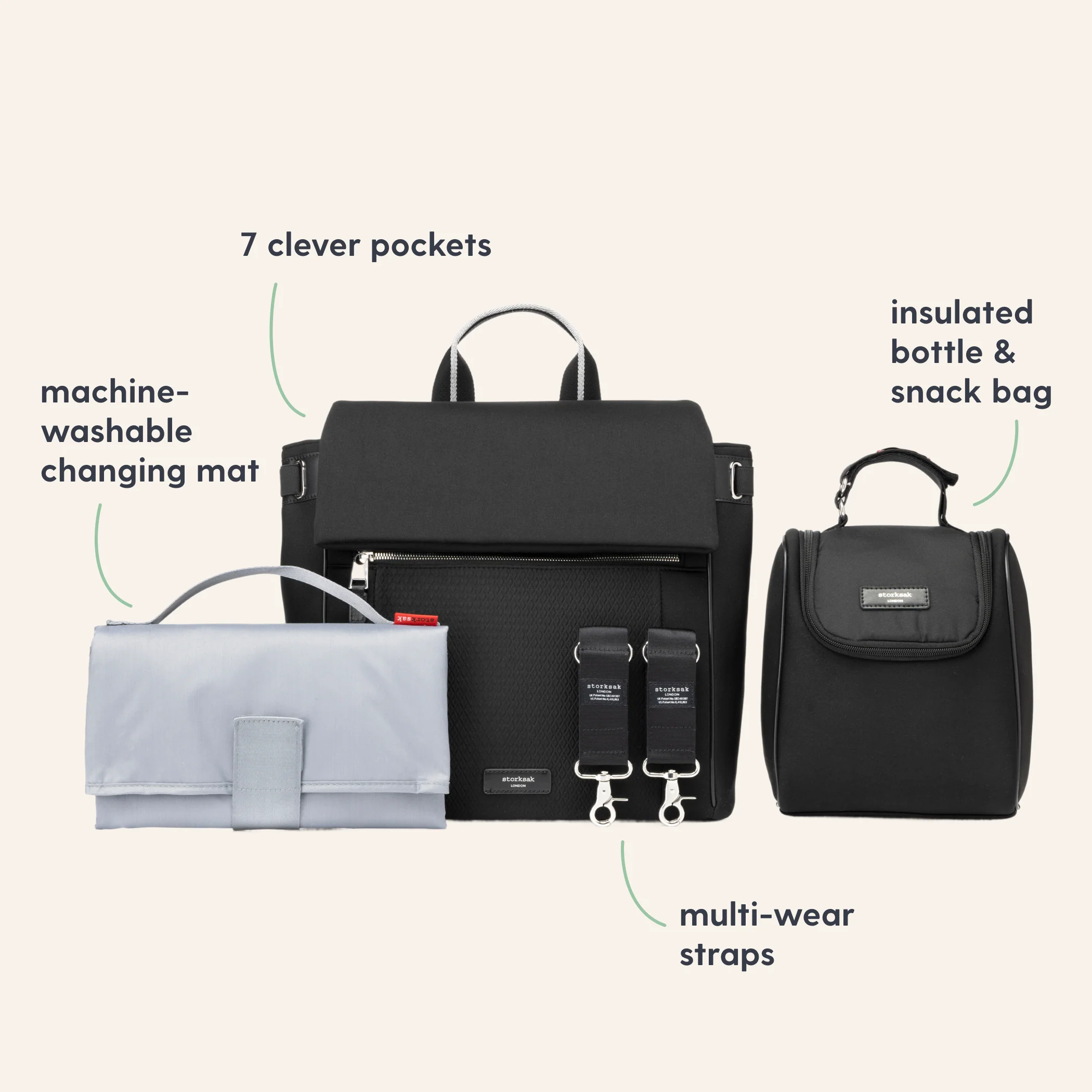 Storksak St James Scuba Changing Bag - Black & Silver - Image 2