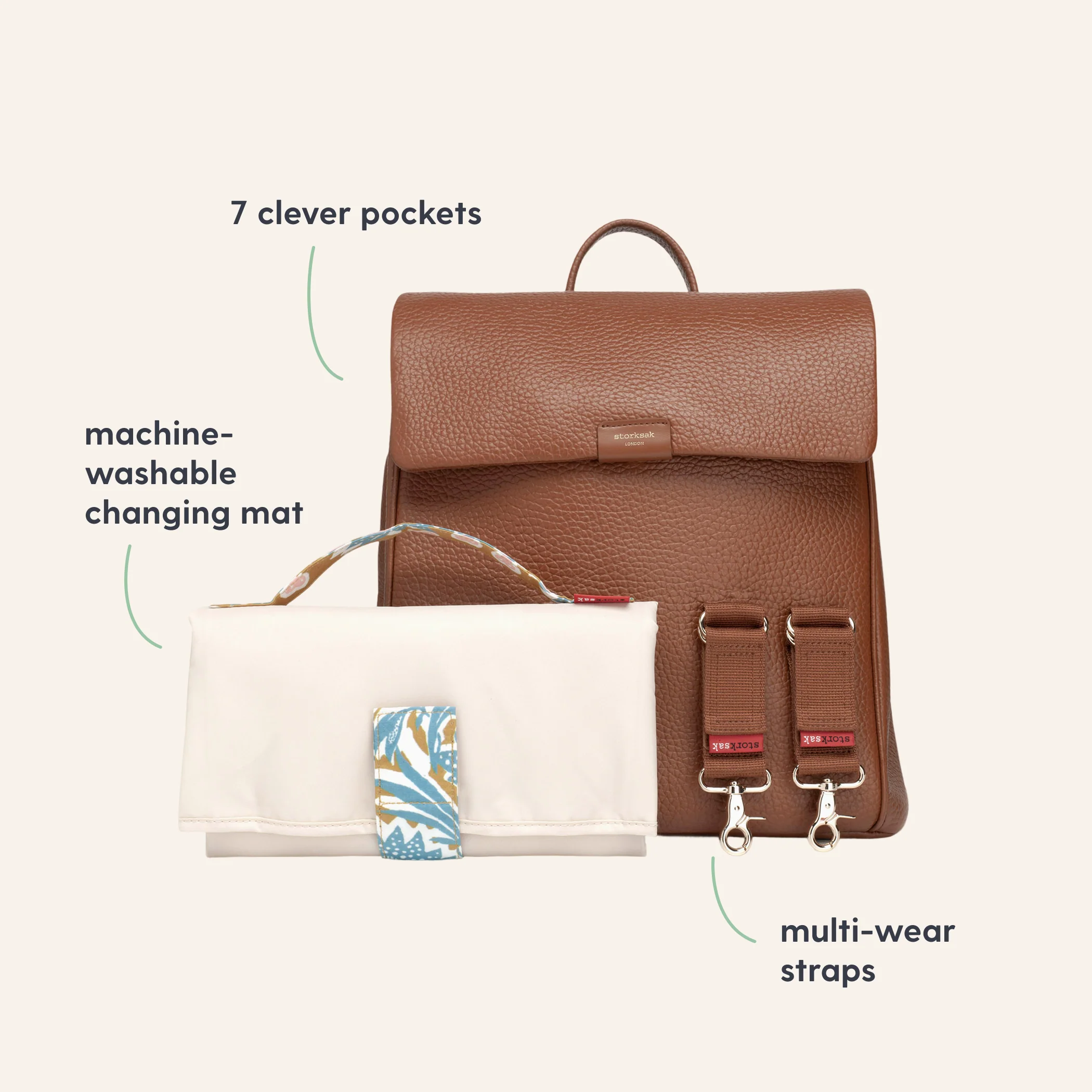 Storksak St James Changing Bag Leather - Tan - Image 3