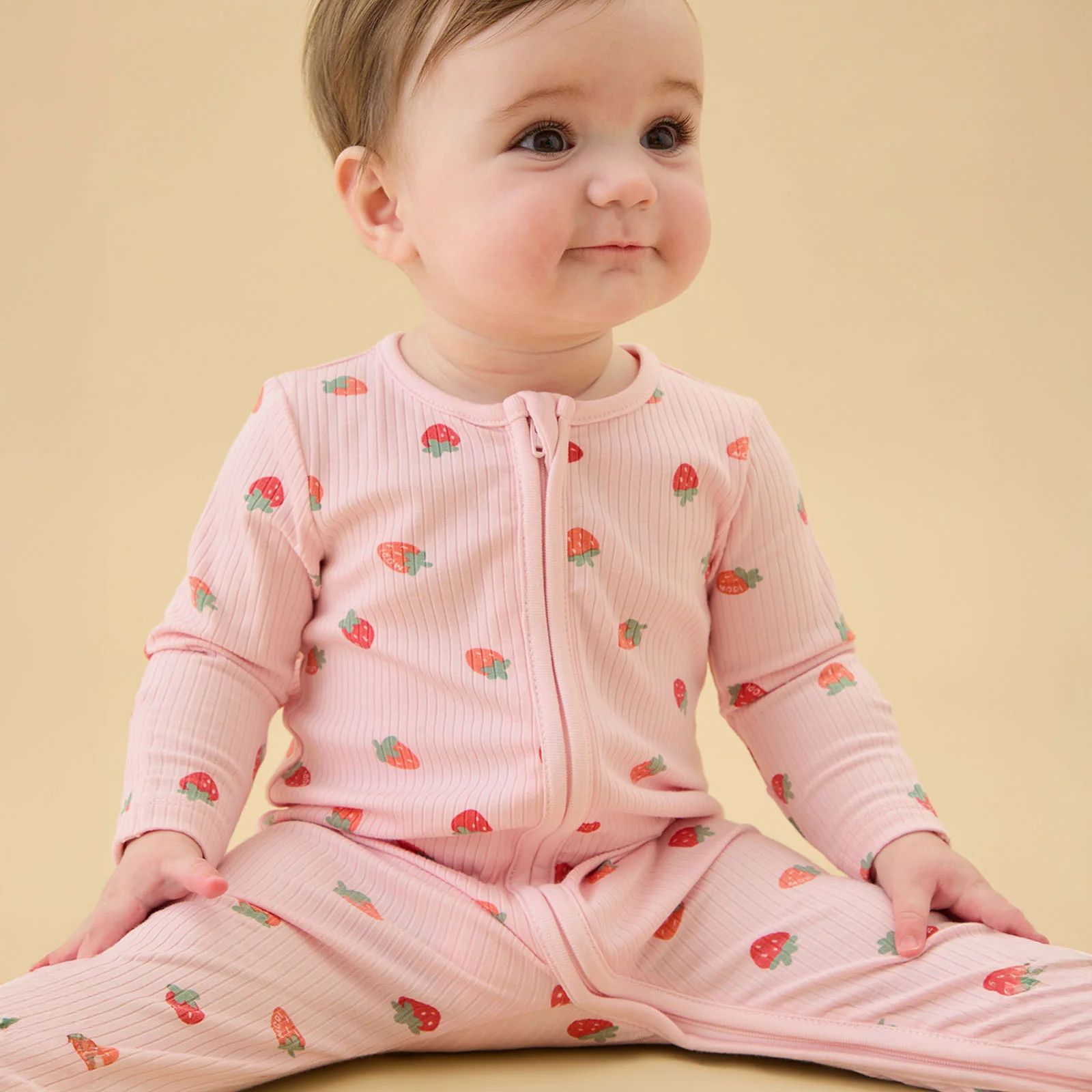 Strawberry Fields Ribbed Clever Zip Sleepsuit