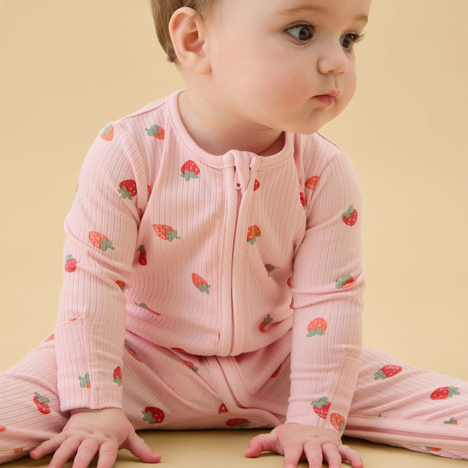 Strawberry Fields Ribbed Clever Zip Sleepsuit - Image 3