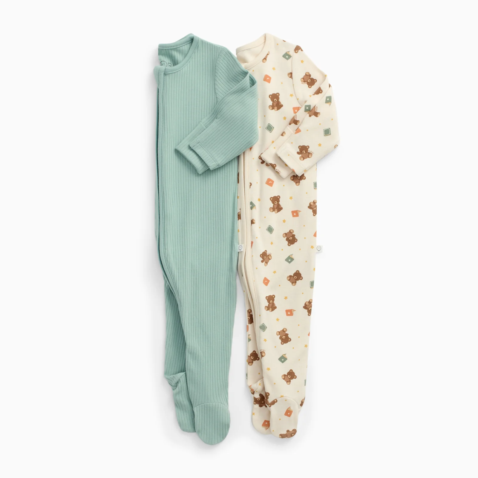Teddy Bear & Ribbed Clever Zip Sleepsuit 2 Pack