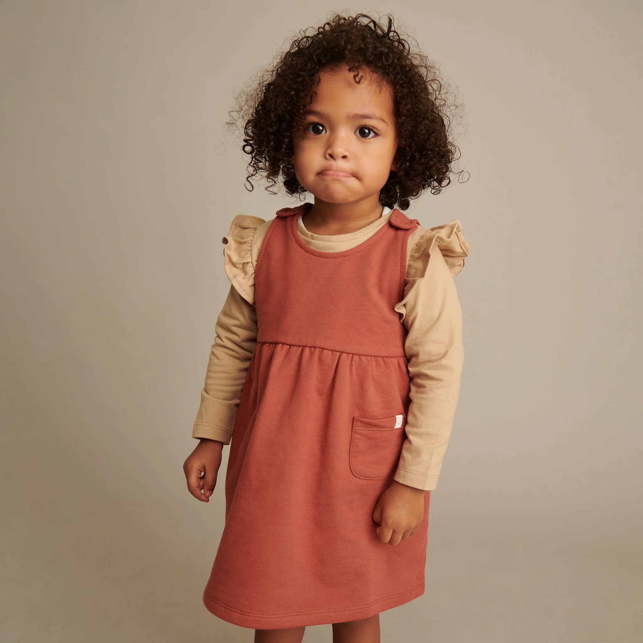 Caramel & Terracotta Dress, Ruffle T-Shirt & Cardigan Day Outfit - Image 7