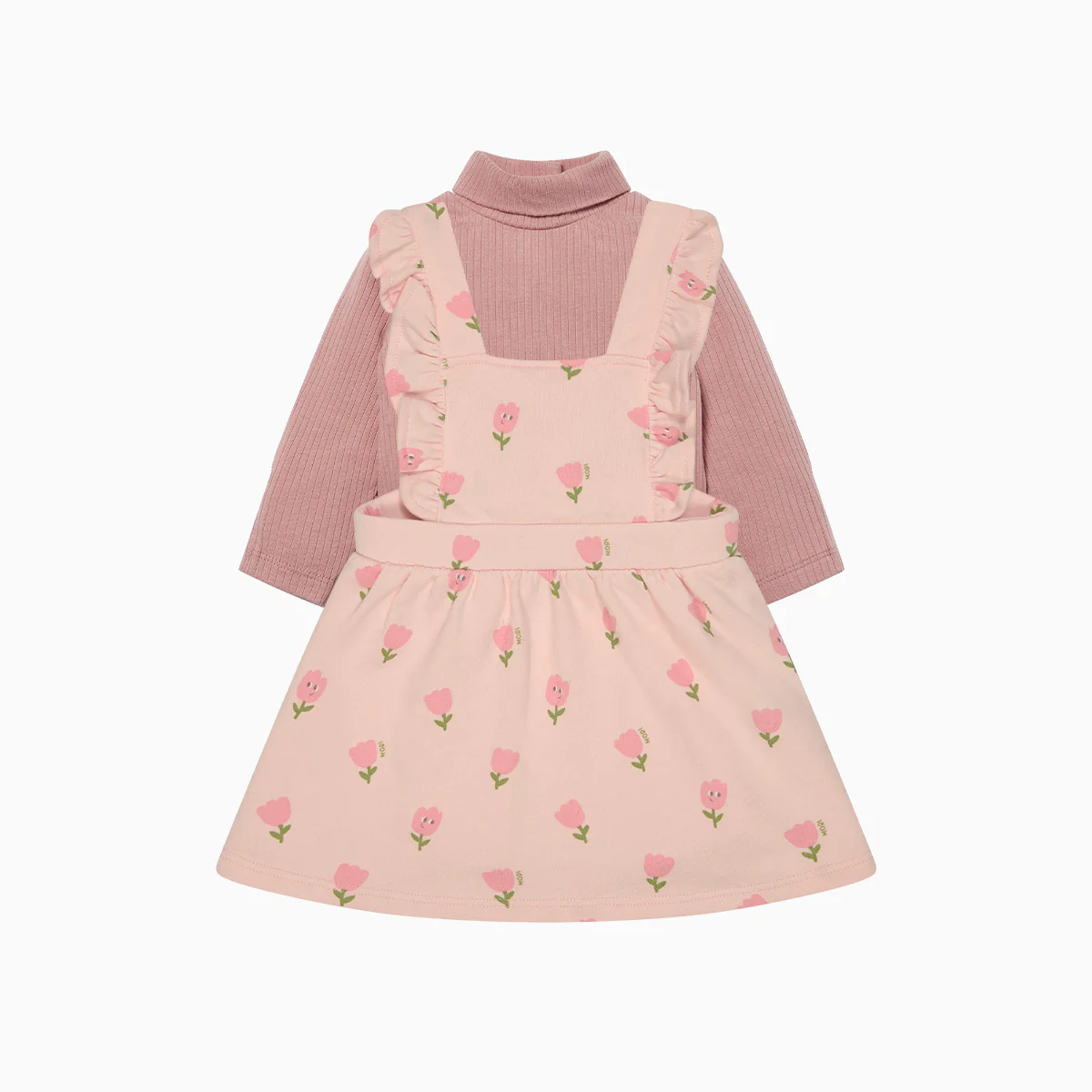 Tiny Tulips Pinafore Dress & Rollneck Bodysuit Outfit - Image 3