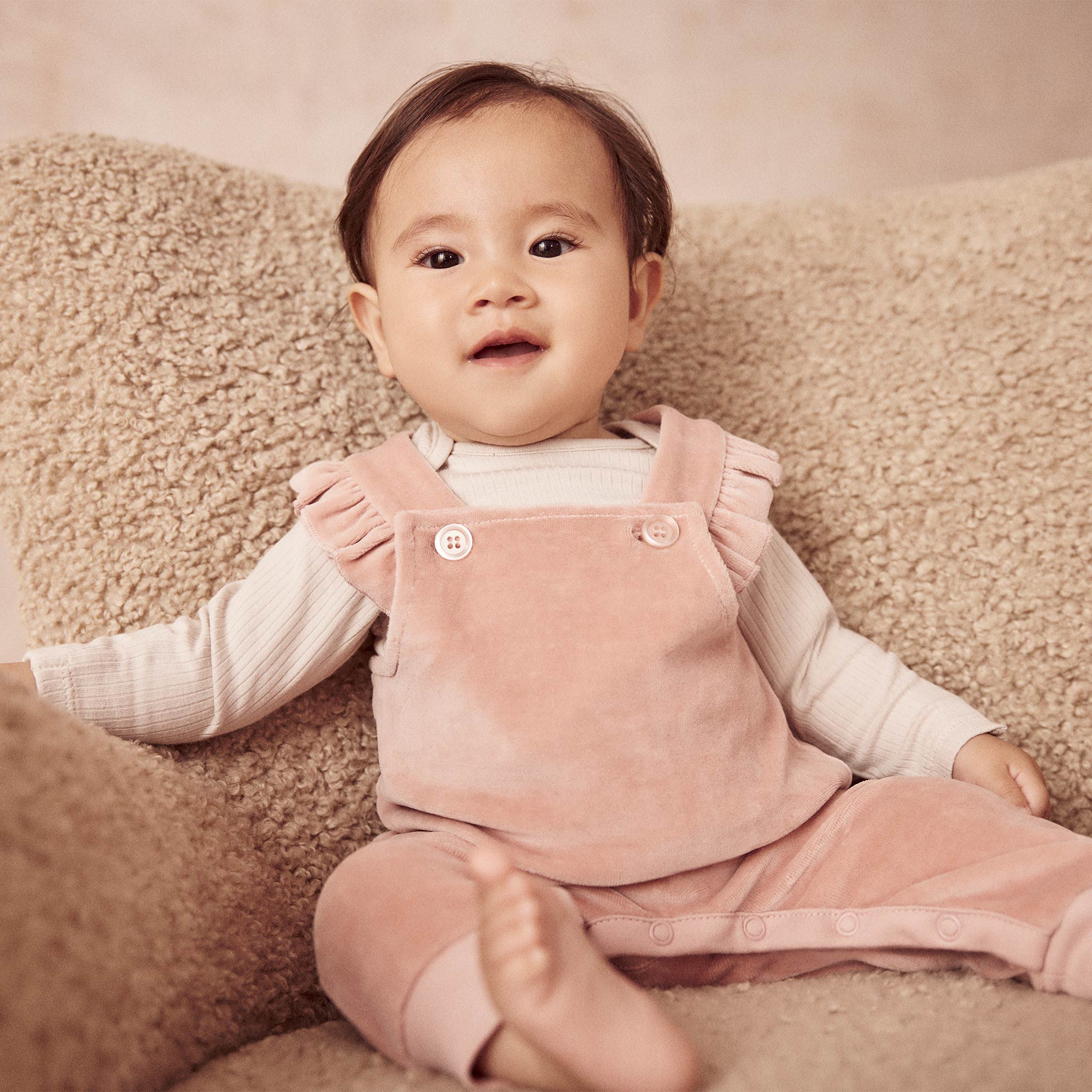Velour Frill Blush Dungarees