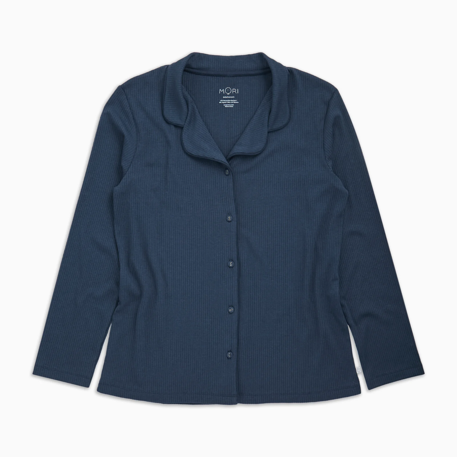 Women's Ribbed Collared Pyjamas - Navy - Image 3