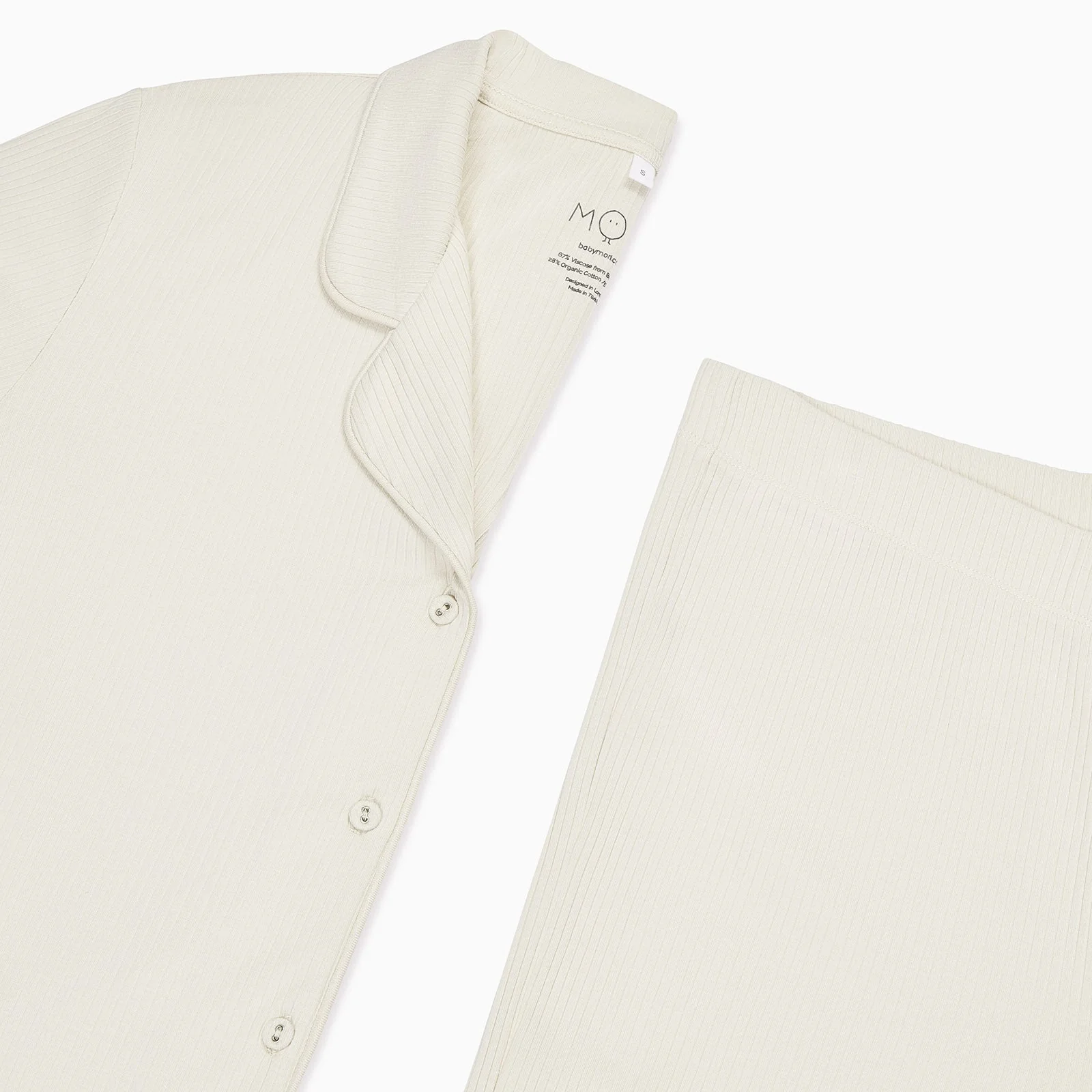 Women's Ribbed Collared Pyjamas - Ecru - Image 4
