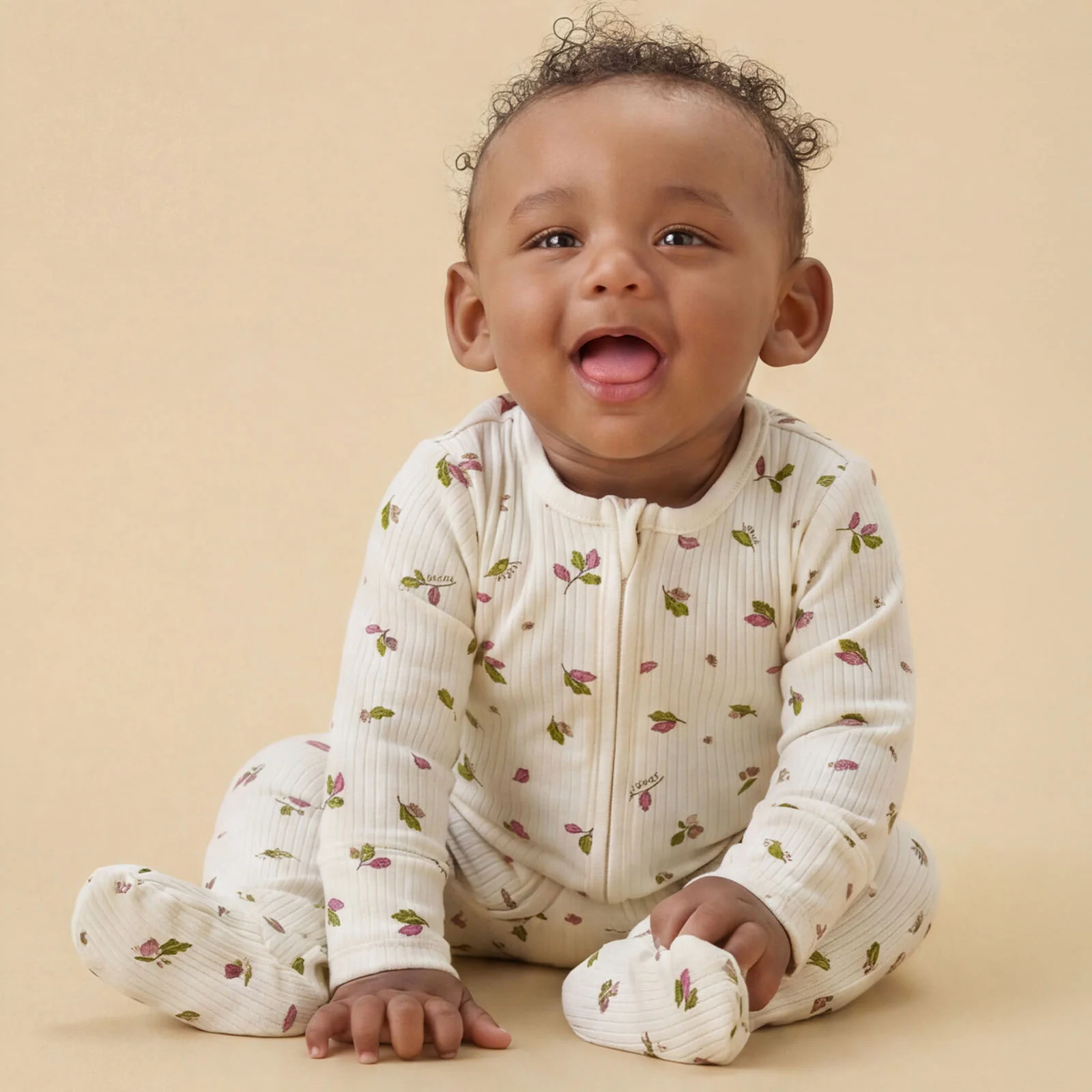Woodland Leaves Ribbed Clever Zip Sleepsuit