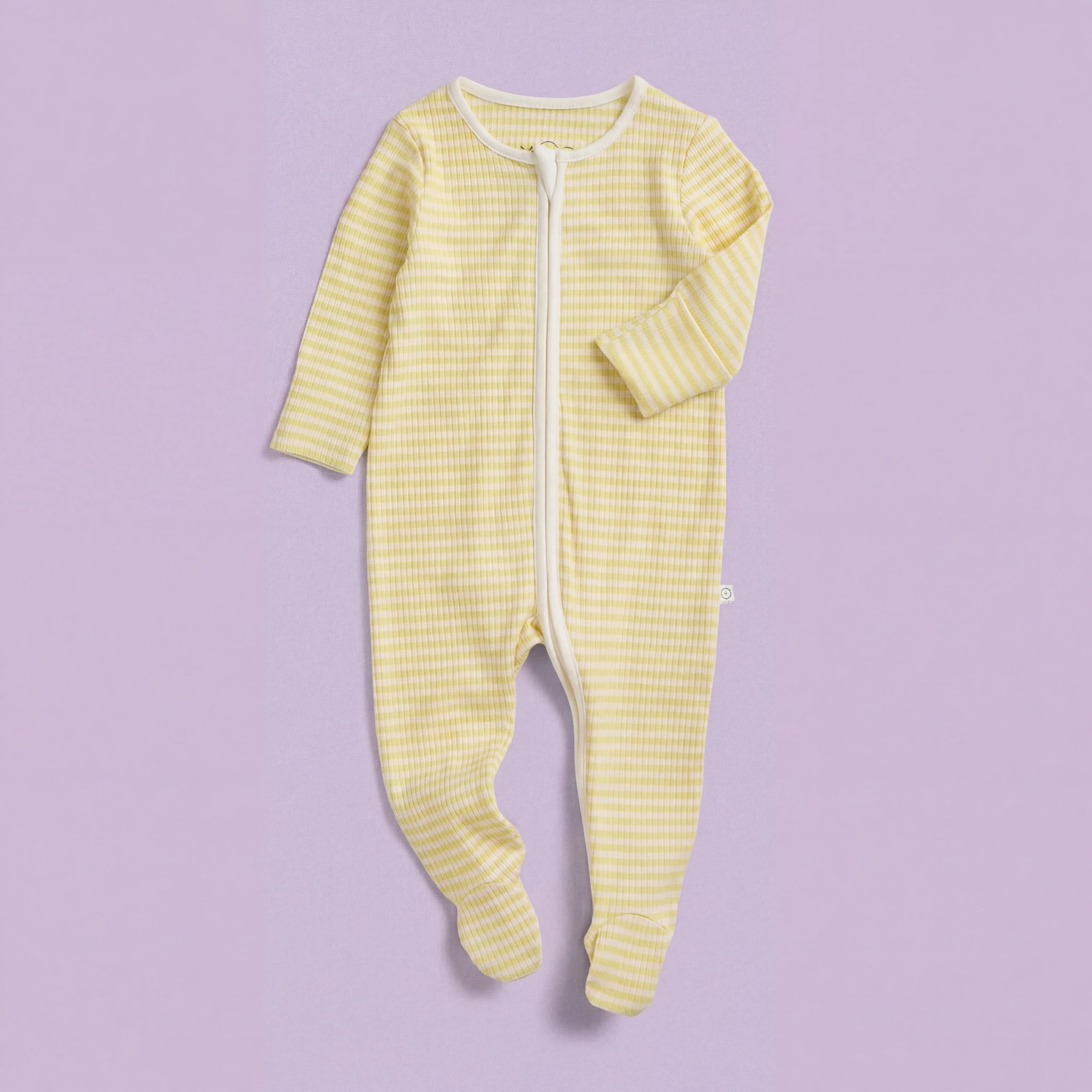 Yellow Stripe Ribbed Clever Zip Sleepsuit - Image 2