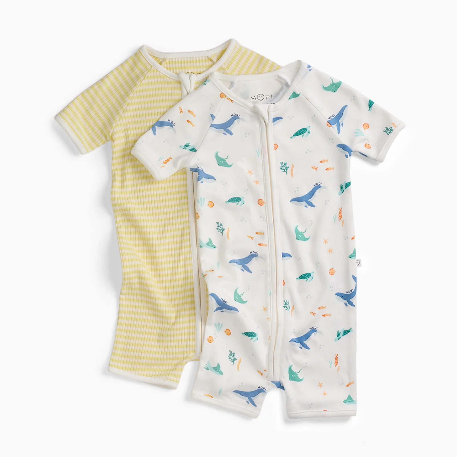 Yellow Stripe Ribbed & Ocean Dreams Summer Sleepsuit 2 Pack
