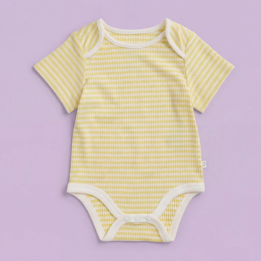 Yellow Stripe Ribbed Short Sleeve Bodysuit - Image 2