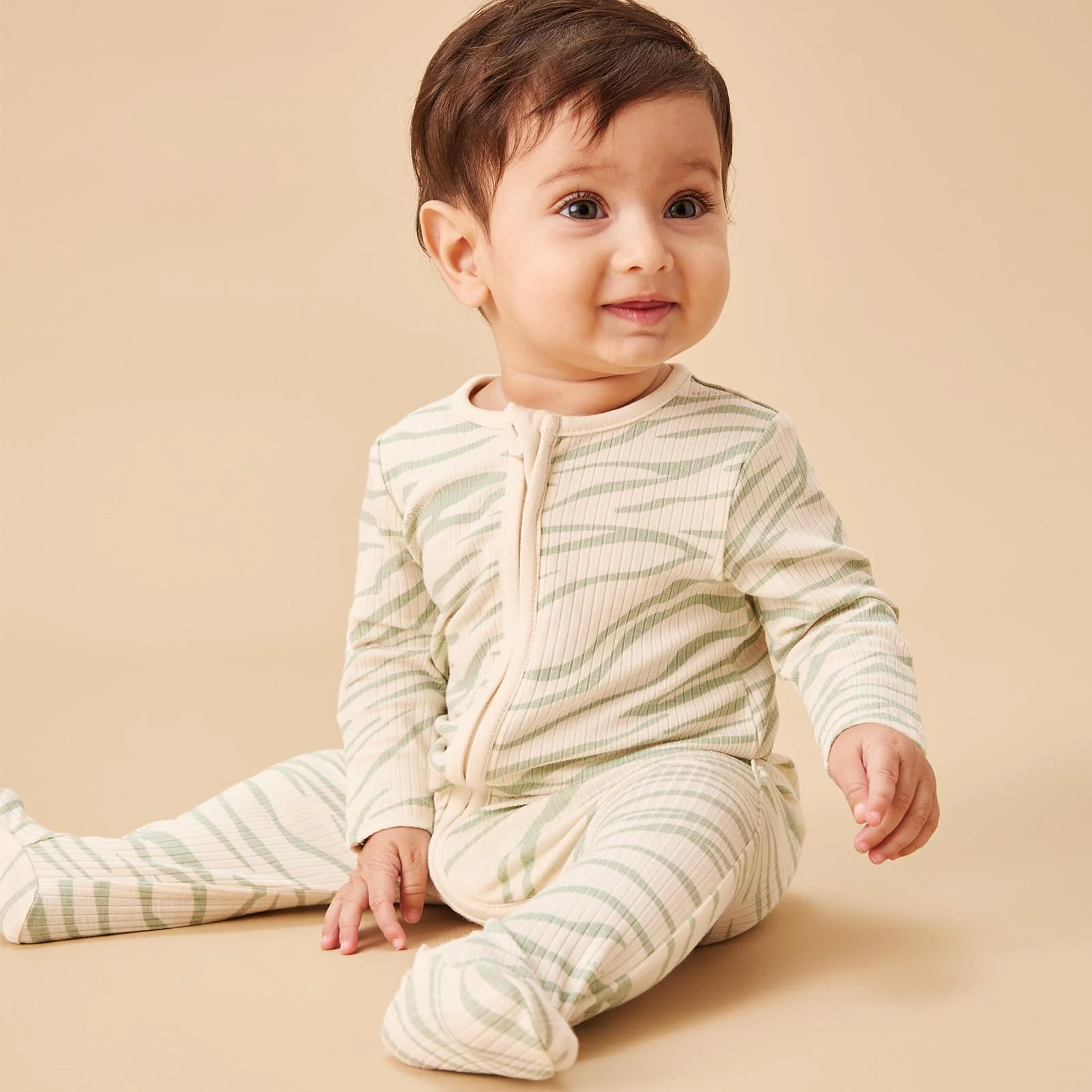 Zebra Stripe Ribbed Clever Zip Sleepsuit